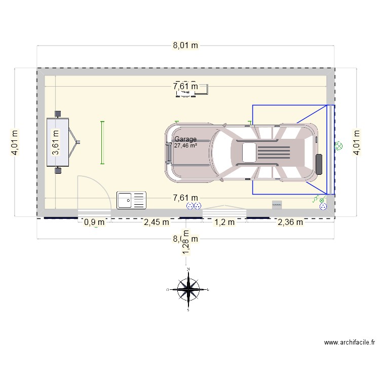 Garage (projet). Plan de 1 pièce et 27 m2
