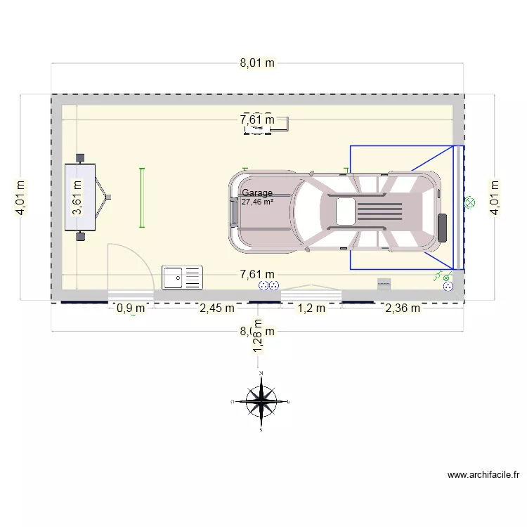 Garage (projet). Plan de 1 pièce et 27 m²