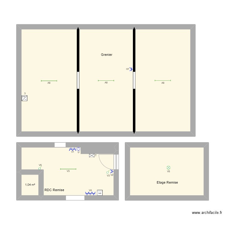 Jen et Simon Grenier + Remise. Plan de 6 pièces et 70 m2