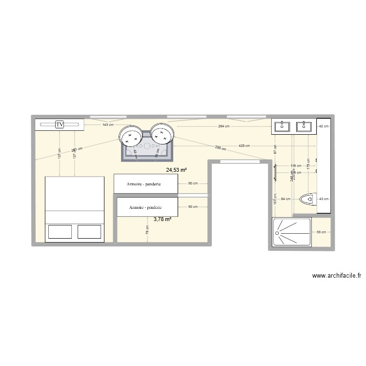 n1.0. Plan de 2 pièces et 28 m2