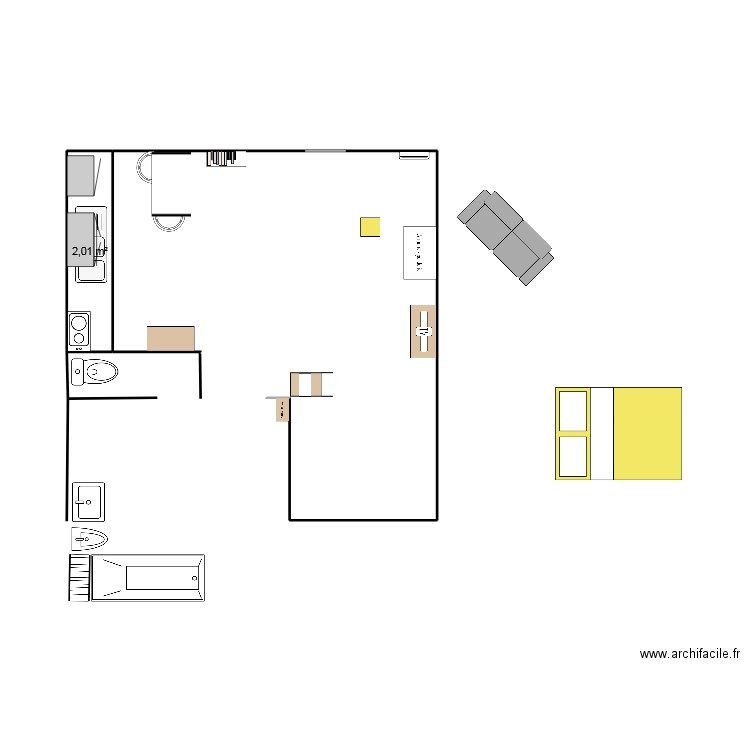 Rouet. Plan de 1 pièce et 2 m2
