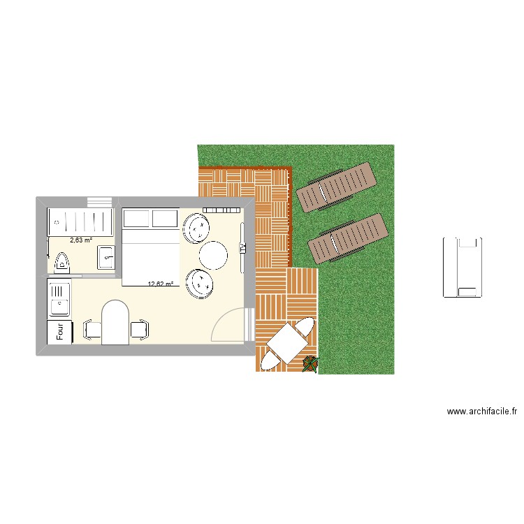 studio Gooo. Plan de 2 pièces et 15 m2