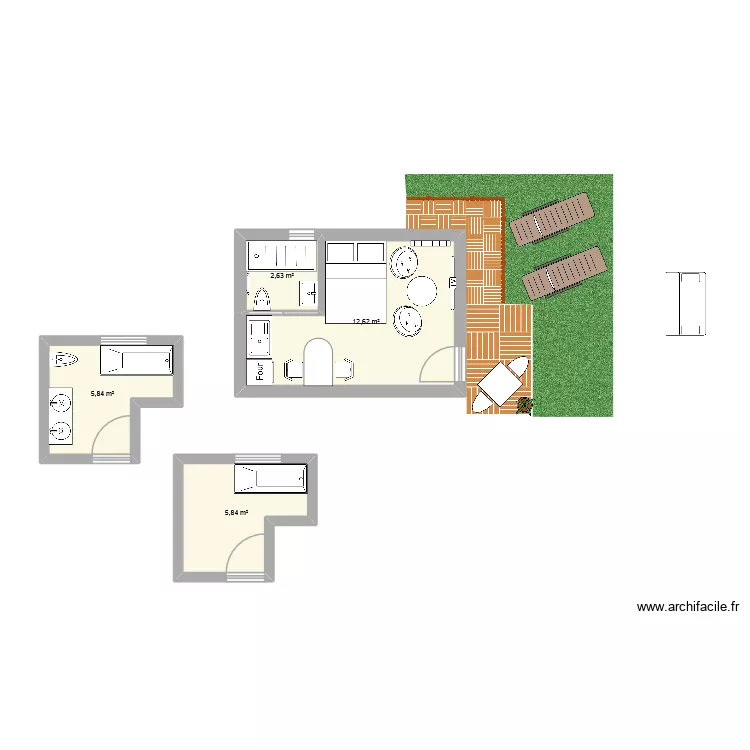 studio Gooo. Plan de 4  et 27 m²