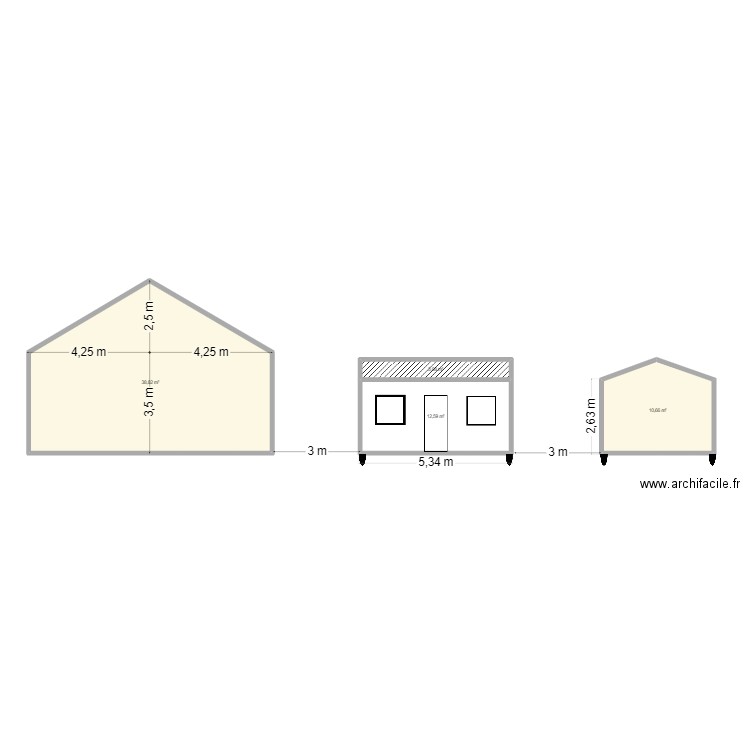 Plan Coupe. Plan de 4 pièces et 65 m2