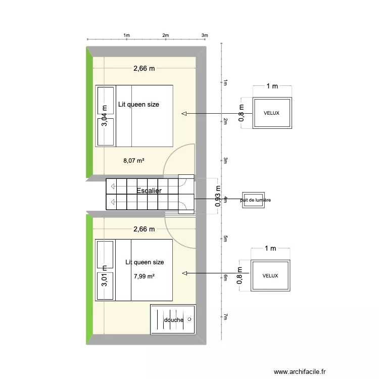 Duplex étage mansardé. Plan de 2 et 16 m² Duplex étage mansardé. Plan de 2 et 16 m²