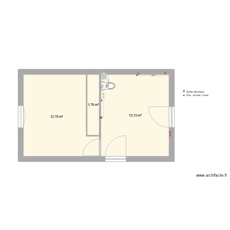 Sépastopol nu. Plan de 3 pièces et 28 m2