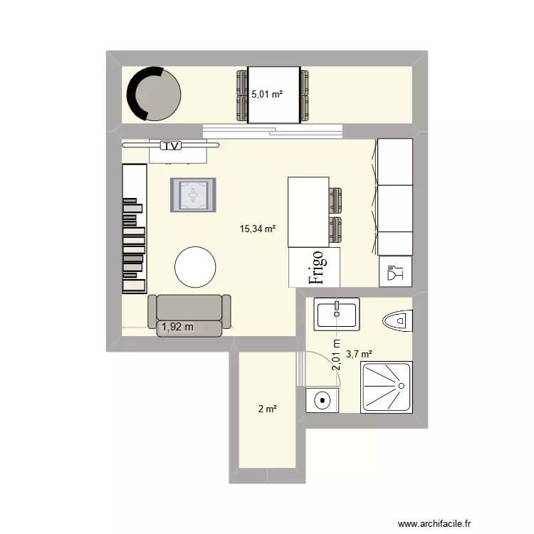 22m&sup2;. Plan de 4 Pièces et 26 m²
