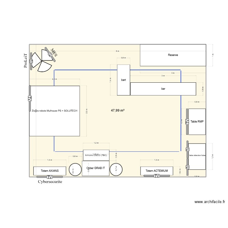 Salon BE 5.0. Plan de 1 pièce et 48 m2