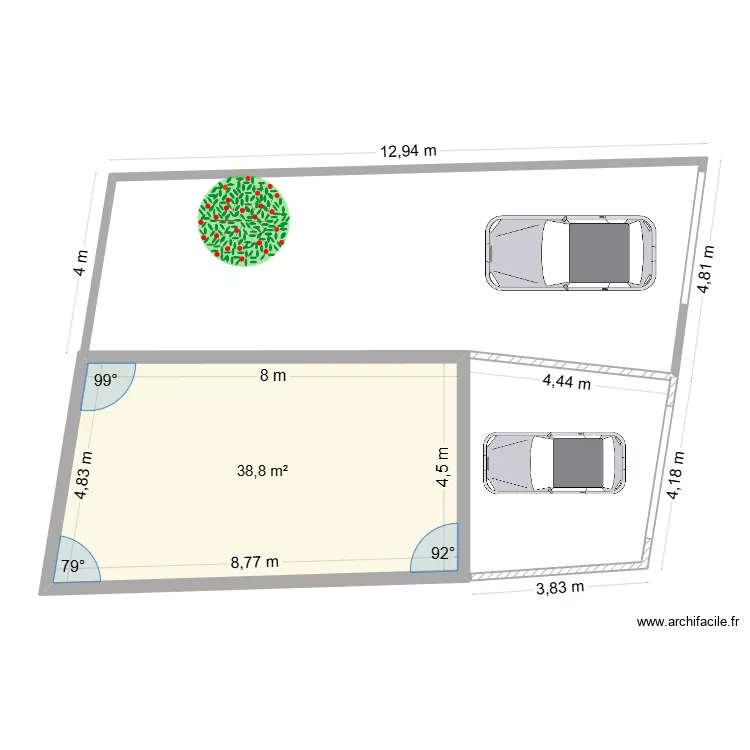 PLAN DE DESSUS DE PROJET AMENAGEMENT. Plan de 1  et 39 m²