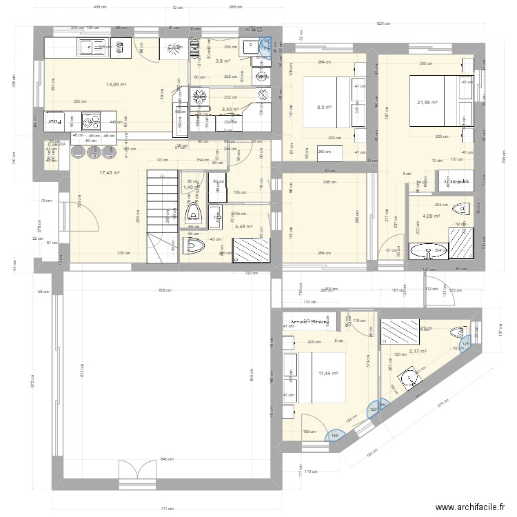 PYLA Rdch modif 3. Plan de 12 pièces et 96 m2