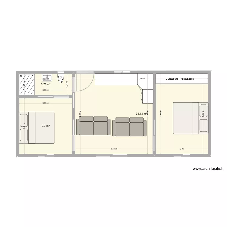 MAISON GUADELOUPE 1. Plan de 3 Pièces et 48 m² MAISON GUADELOUPE 1. Plan de 3 Pièces et 48 m²