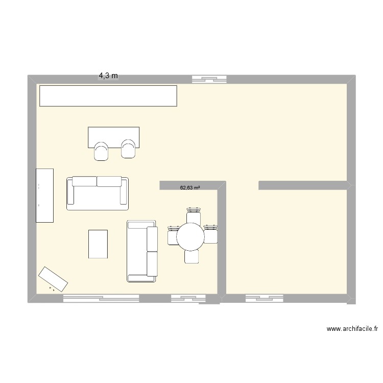 doran. Plan de 1 pièce et 63 m2