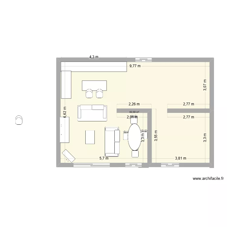 doran. Plan de 1 pièce et 63 m²