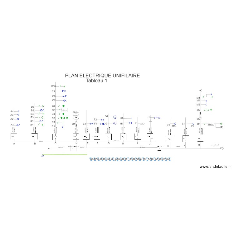 PLAN ELECTRIQUE UNIFILAIRE JEAN. Plan de 0 pièce et 0 m2