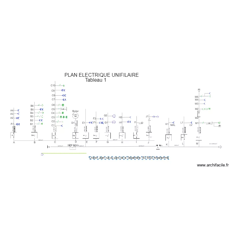 PLAN ELECTRIQUE UNIFILAIRE JEAN. Plan de 