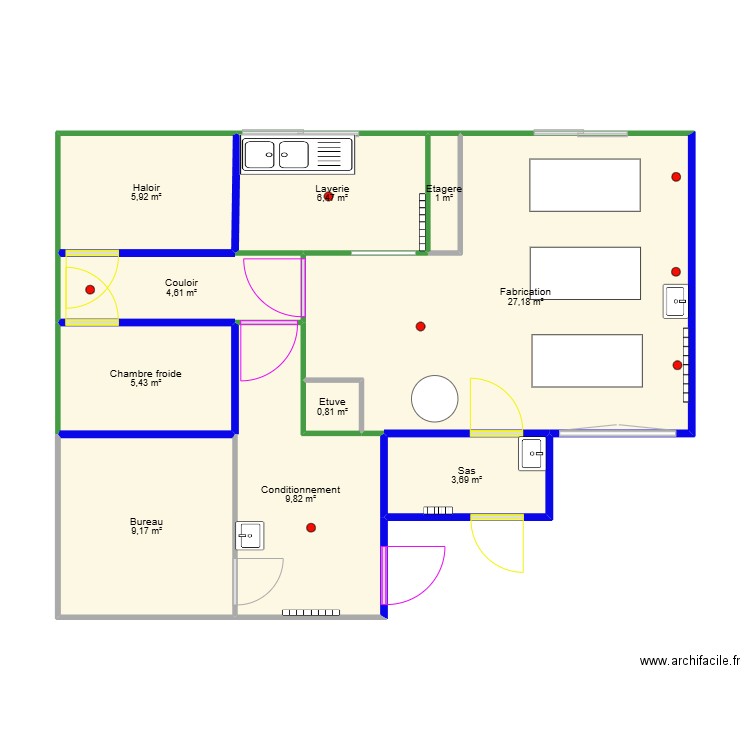 Fromagerie rouiba. Plan de 10 pièces et 74 m2