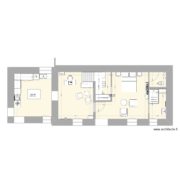 tranche 2_ amménagements. Plan de 2 pièces et 57 m2