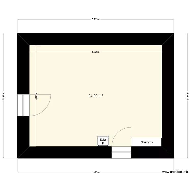 Buanderie. Plan de 1  et 25 m²