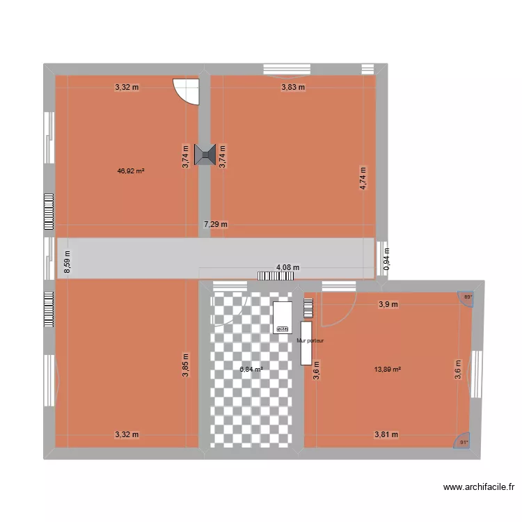 Plan 1er &eacute;tage J. d\'Arc. Plan de 3  et 68 m²