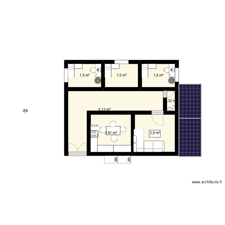 1 plan. Plan de 7 pièces et 16 m2
