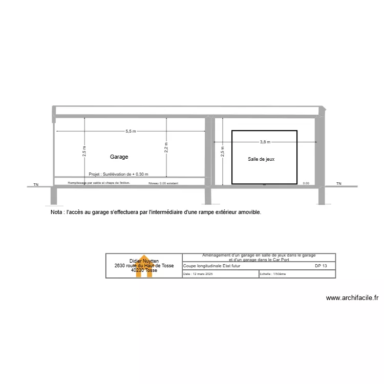 Coupe longitudinale Projet. Plan de 