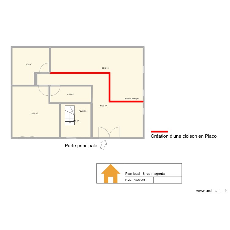 Plans local . Plan de 6 pièces et 82 m2