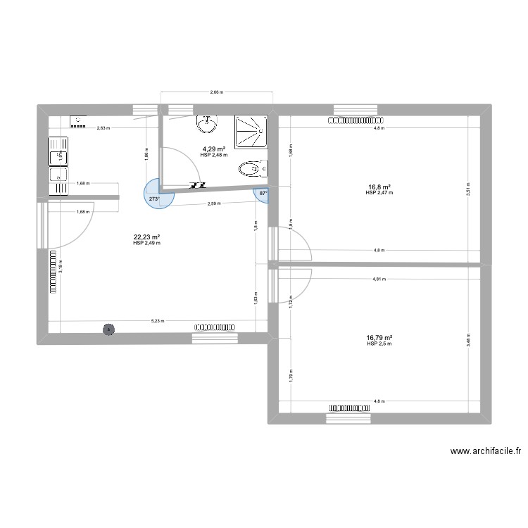 Plan état des lieux. Plan de 4 pièces et 60 m2