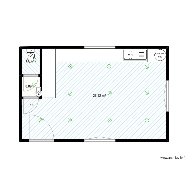 Ebauche plan laboratoire. Plan de 3 pièces et 31 m2