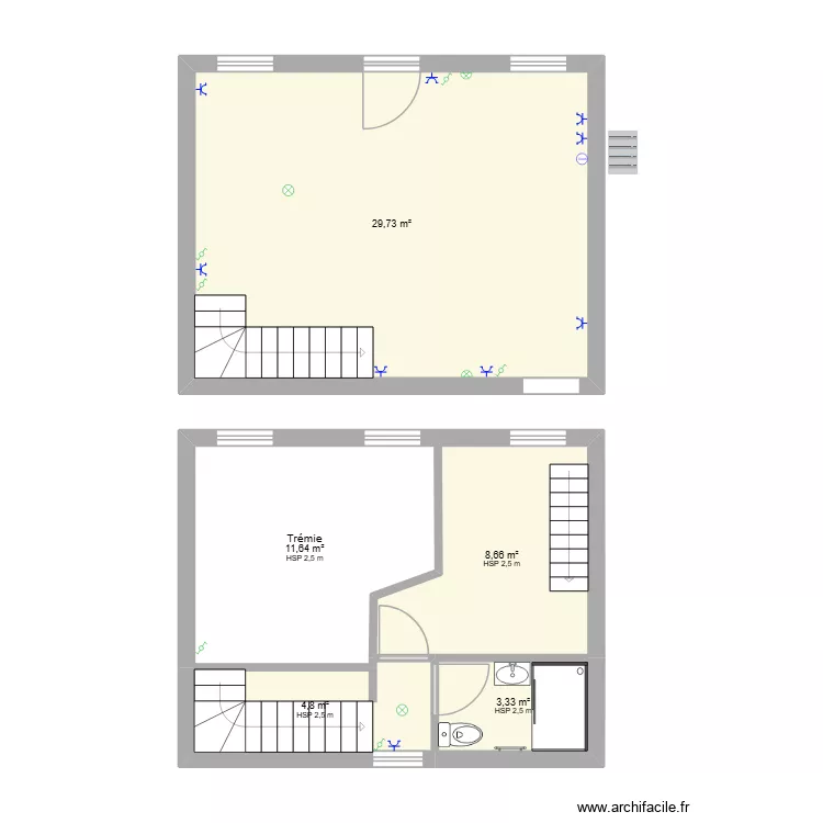 Querqueville. Plan de 5  et 58 m²