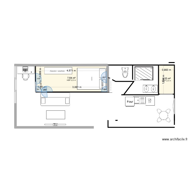 poissy. Plan de 2 pièces et 9 m2