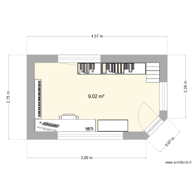 nouvelle piece plan 2. Plan de 1 pièce et 9 m2