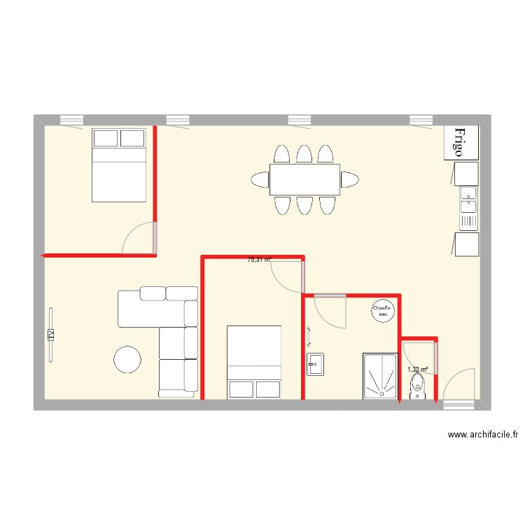 appartement n°3 t3 1er etage (71.63 m²). Plan de 2 pièces et 77 m2
