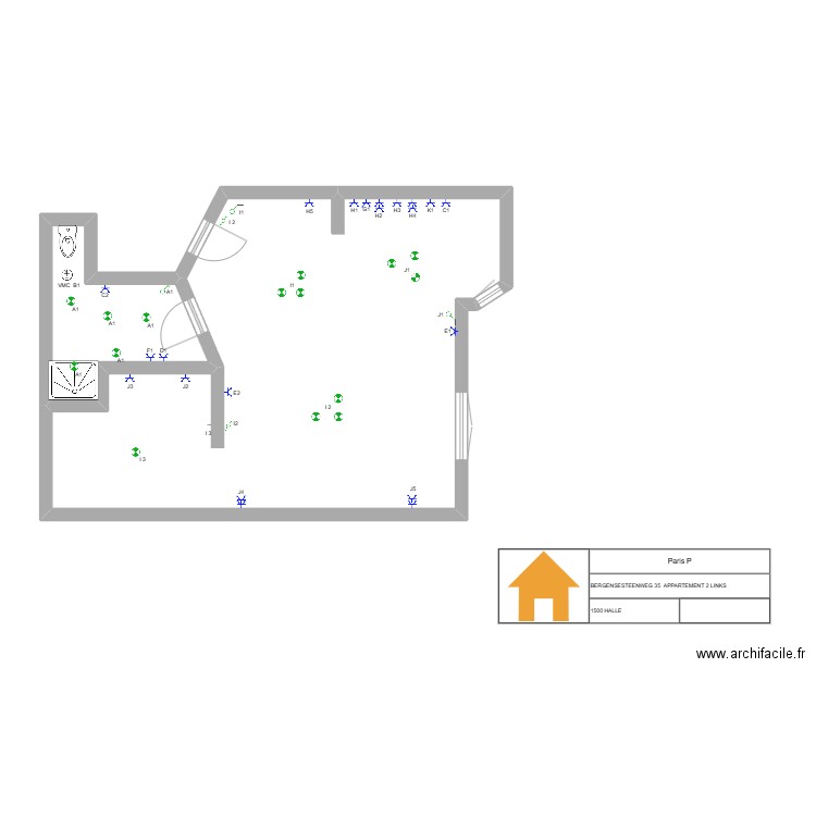 HALLE CORRECT 2DE LINKS. Plan de 2 pièces et 54 m2