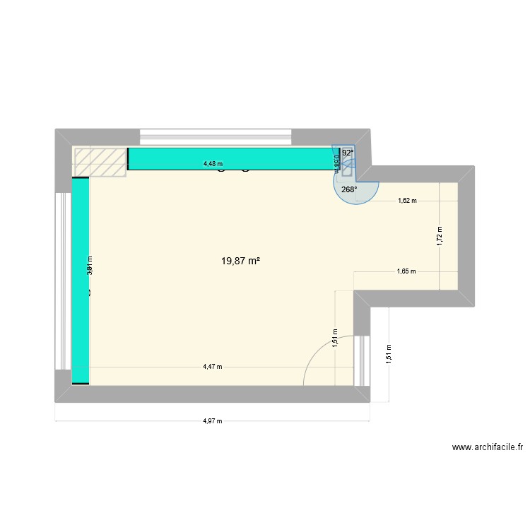 azur. Plan de 1 pièce et 20 m2