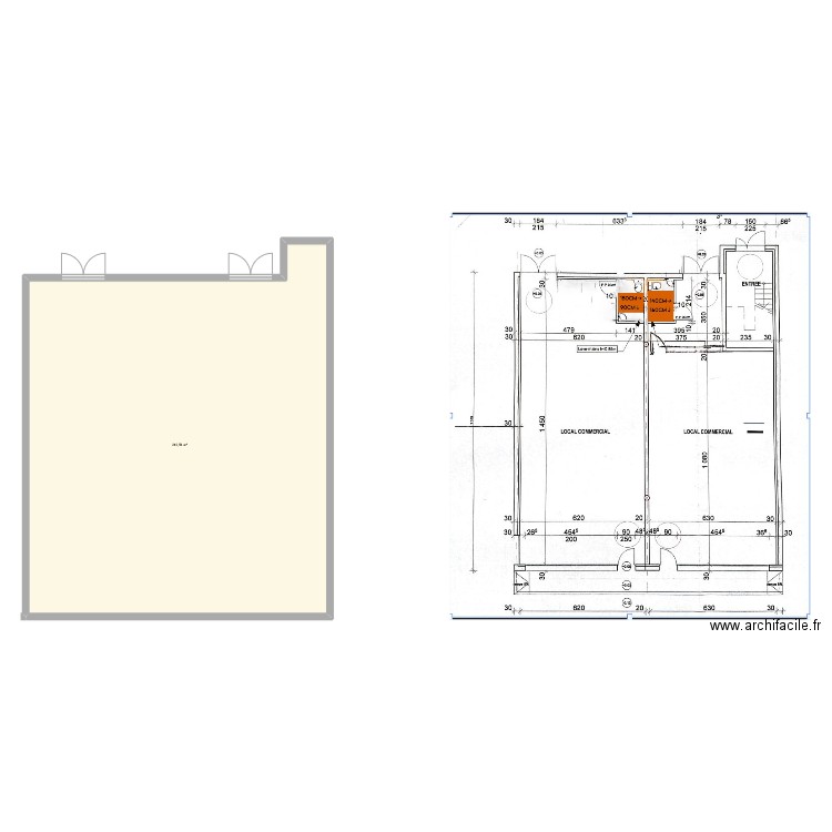 ERP REZ DE CHAUSSEE. Plan de 1 pièce et 213 m2