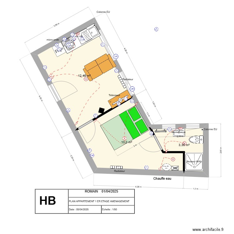 Romain 1-3-2025  ELEC. Plan de 3 pièces et 26 m2