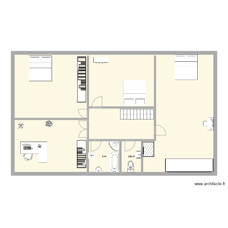1er etage cat's. Plan de 3 pièces et 140 m2