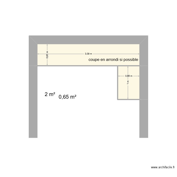 plan de travail. Plan de 2 pièces et 3 m2