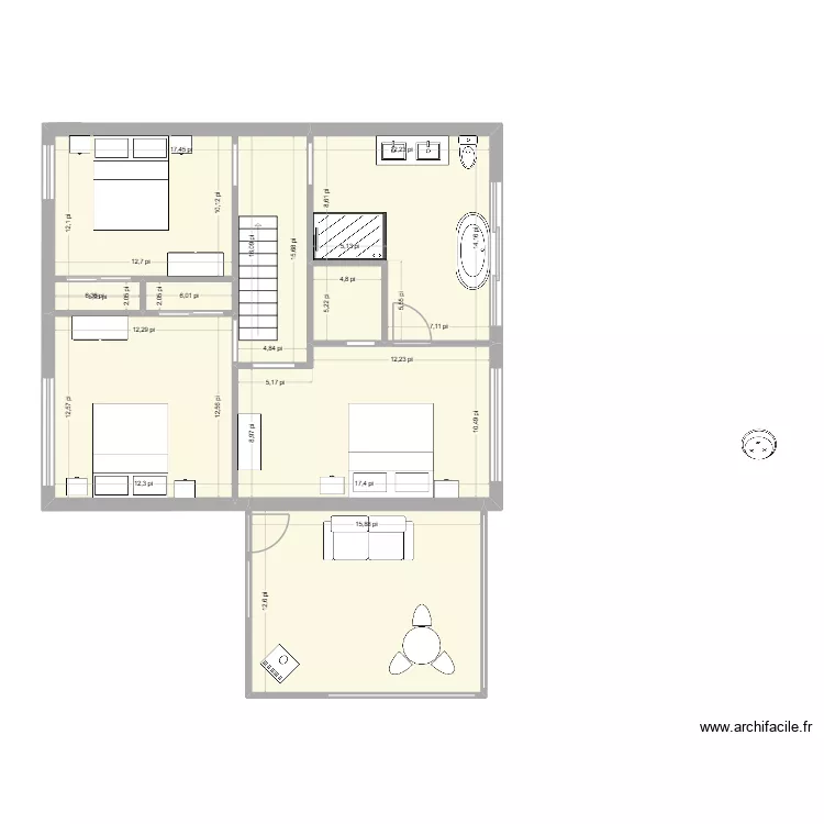 chalet haut option 3 chambre. Plan de 7  et 85 m²