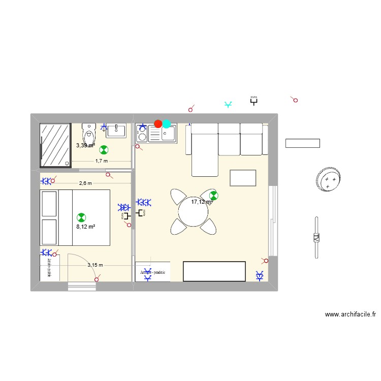 PROJET T2 V2. Plan de 3 pièces et 29 m2