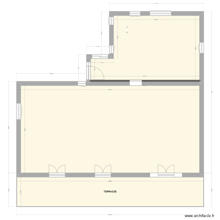Agrandissement  - Version 40m² - sans mur intérieur - V20. Plan de 4 pièces et 150 m2