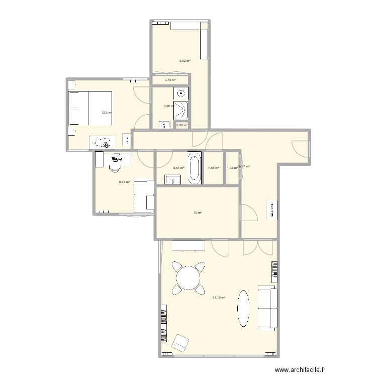 Appart 3. Plan de 12 pièces et 97 m2