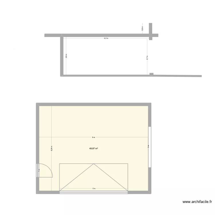garage. Plan de 1  et 50 m²