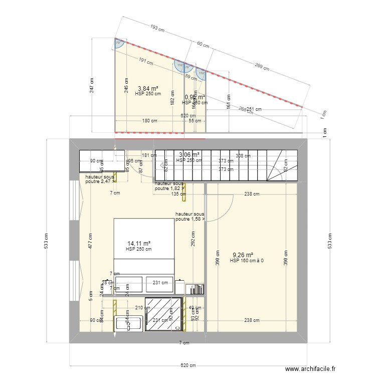 BOUSCAT R+2 transformé. Plan de 5 pièces et 31 m2