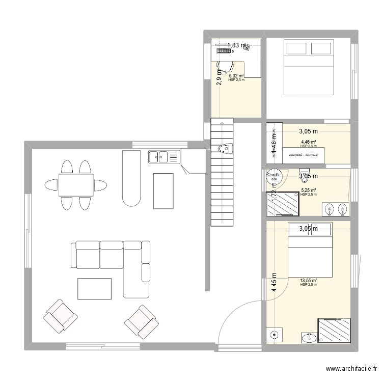 maison. Plan de 4 pièces et 29 m2
