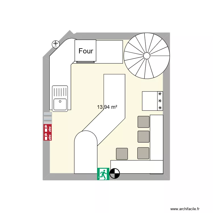 rdc la fringale. Plan de 1 Pièce et 14 m²