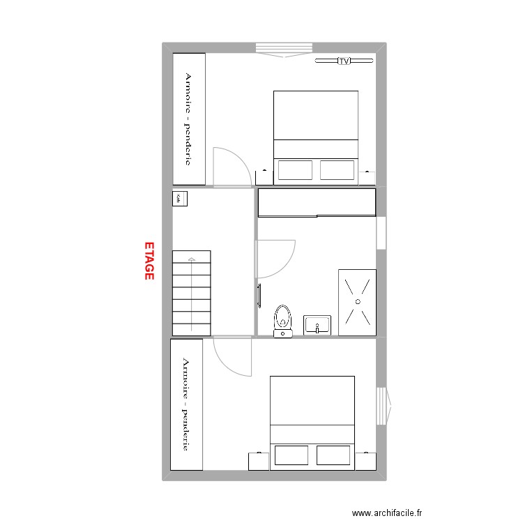 ETAGE PROJET. Plan de 2 pièces et 37 m2