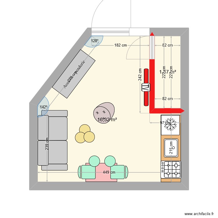 Studio BF V2024. Plan de 2 pièces et 18 m2