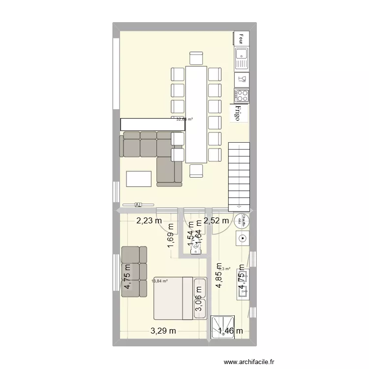 appart. Plan de 3 Pièces et 55 m²