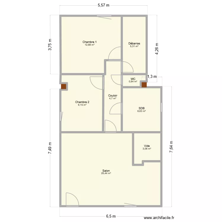 2 &egrave;me &eacute;tage. Plan de 8  et 68 m²